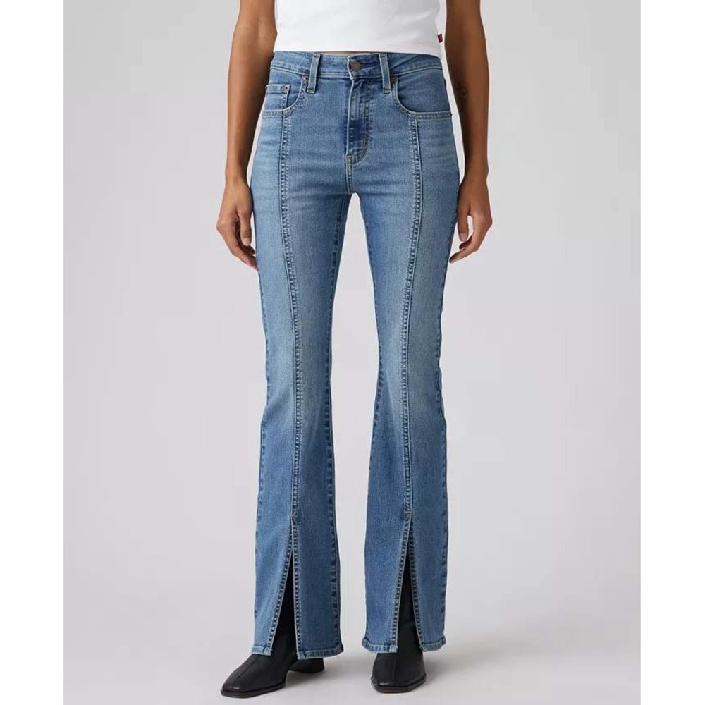 Levi's 726 Split Hem High Rise Flare Jeans 30x32 Pintuck Seam Stellar Stretch